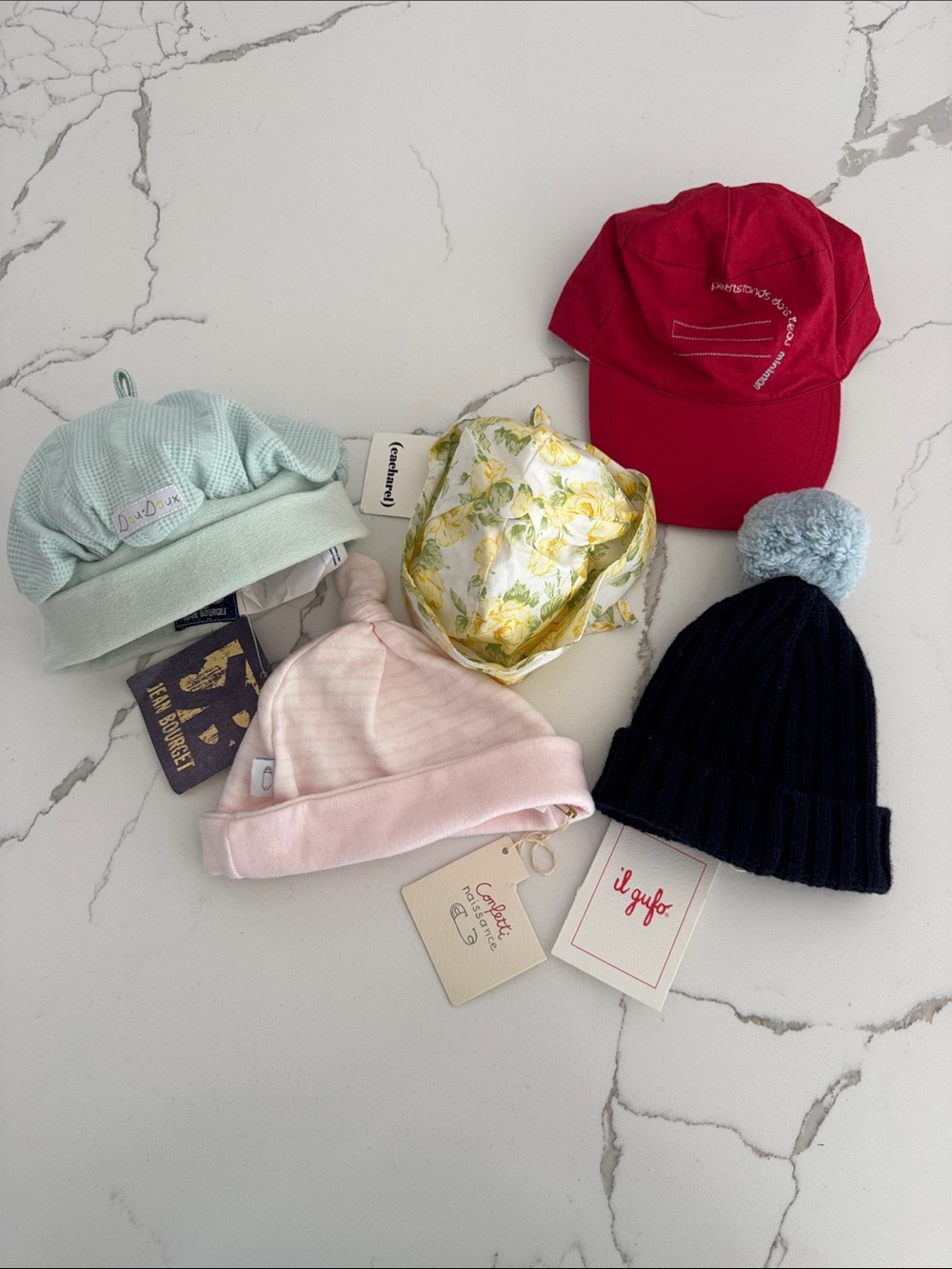 Il Gufo Navy Knit Beanie with Light Blue Pom New born to 6M